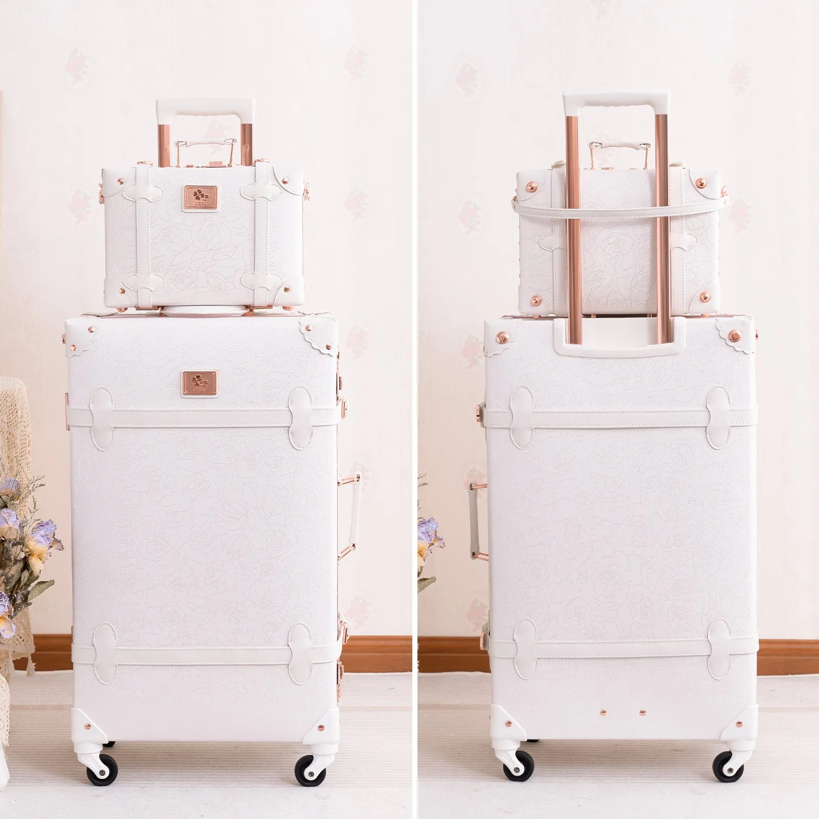 urecity Vintage leather-trimmed luggages 2 Pack