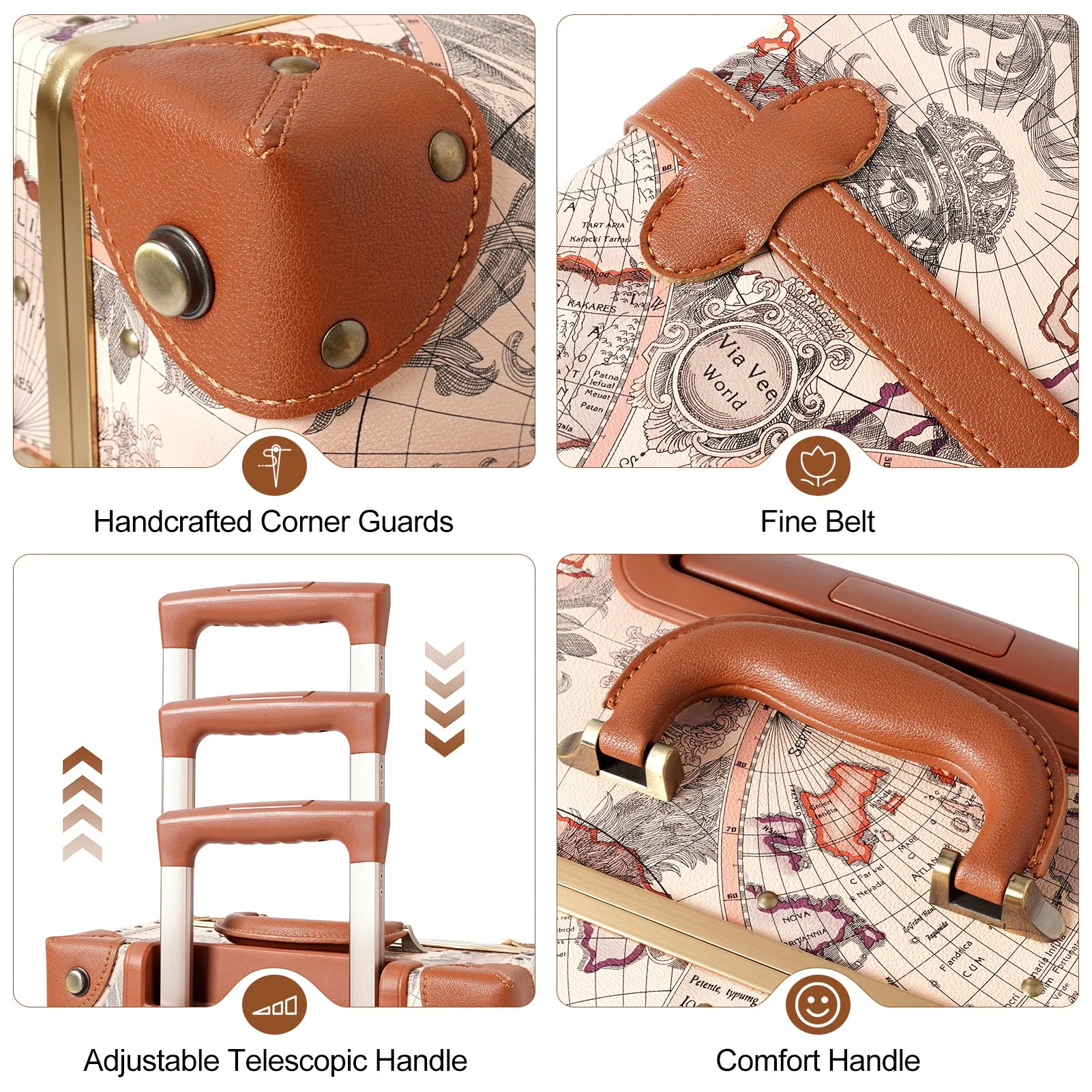 urecity Vintage leather-trimmed luggages 2 Pack