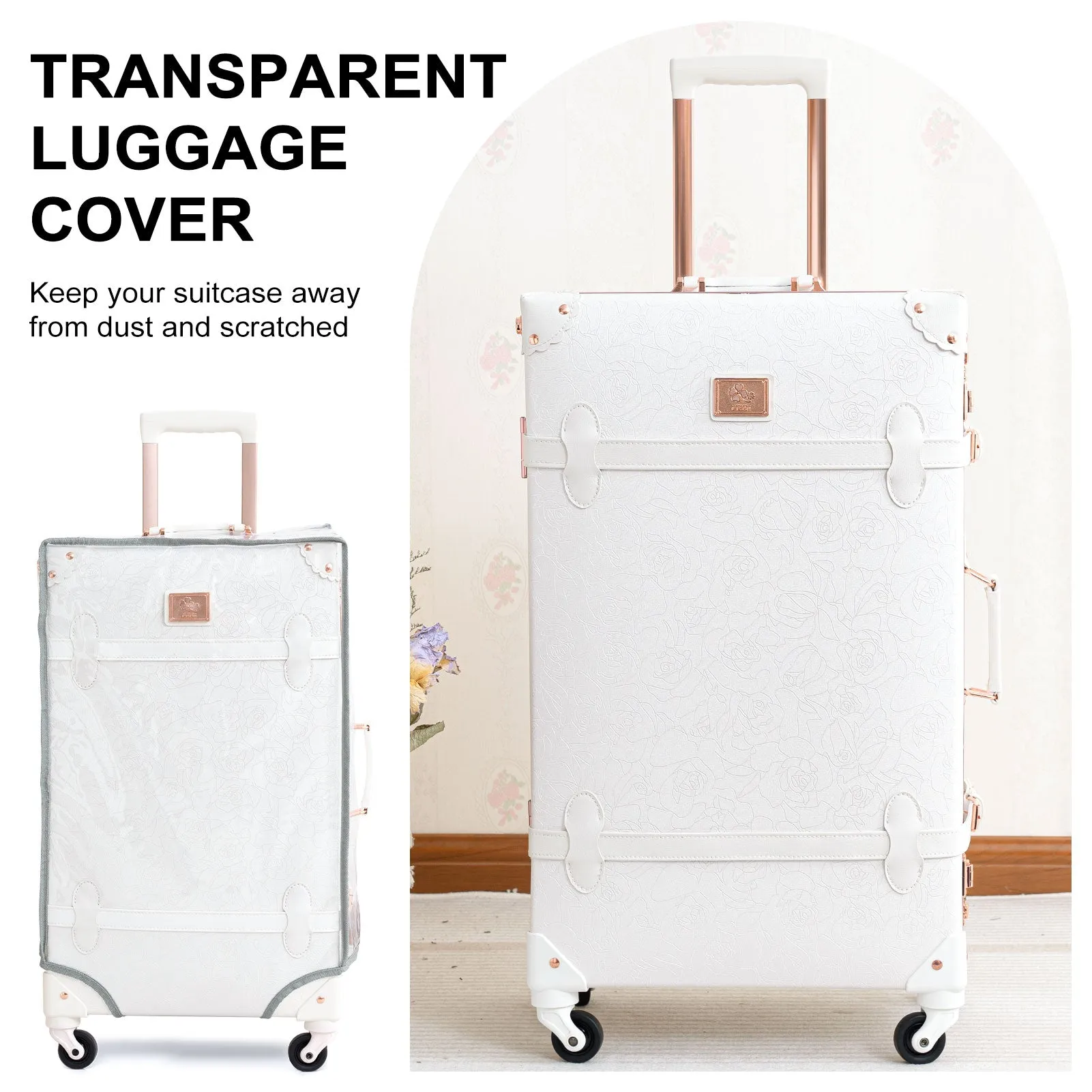 urecity Vintage leather-trimmed luggages 2 Pack