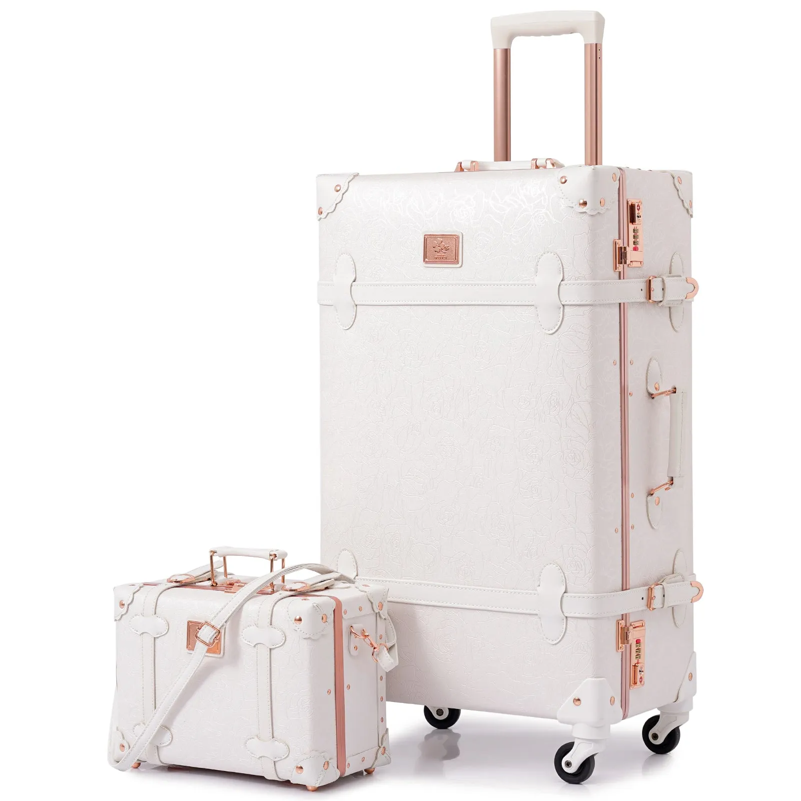 urecity Vintage leather-trimmed luggages 2 Pack