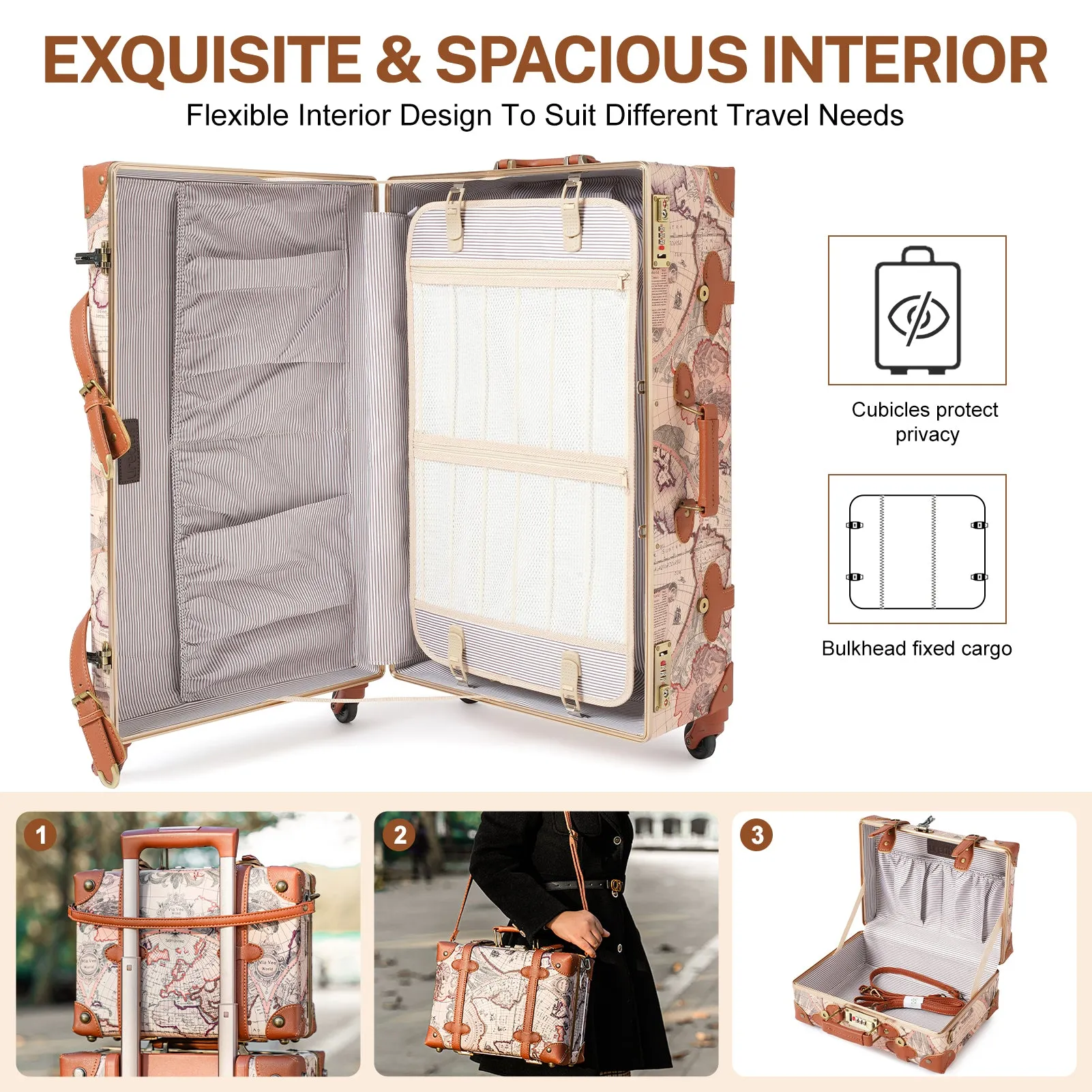 urecity Vintage leather-trimmed luggages 2 Pack