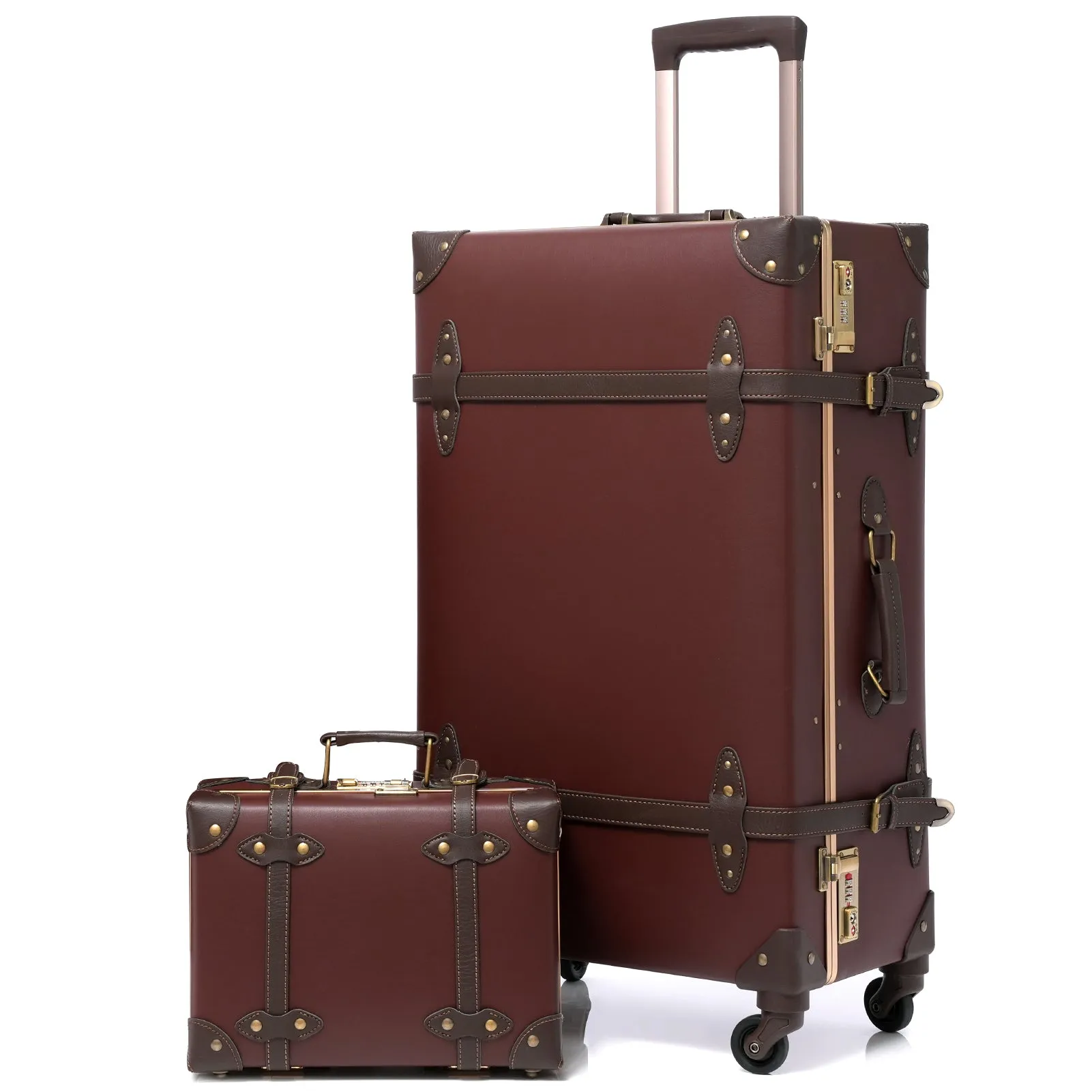 urecity Vintage leather-trimmed luggages 2 Pack