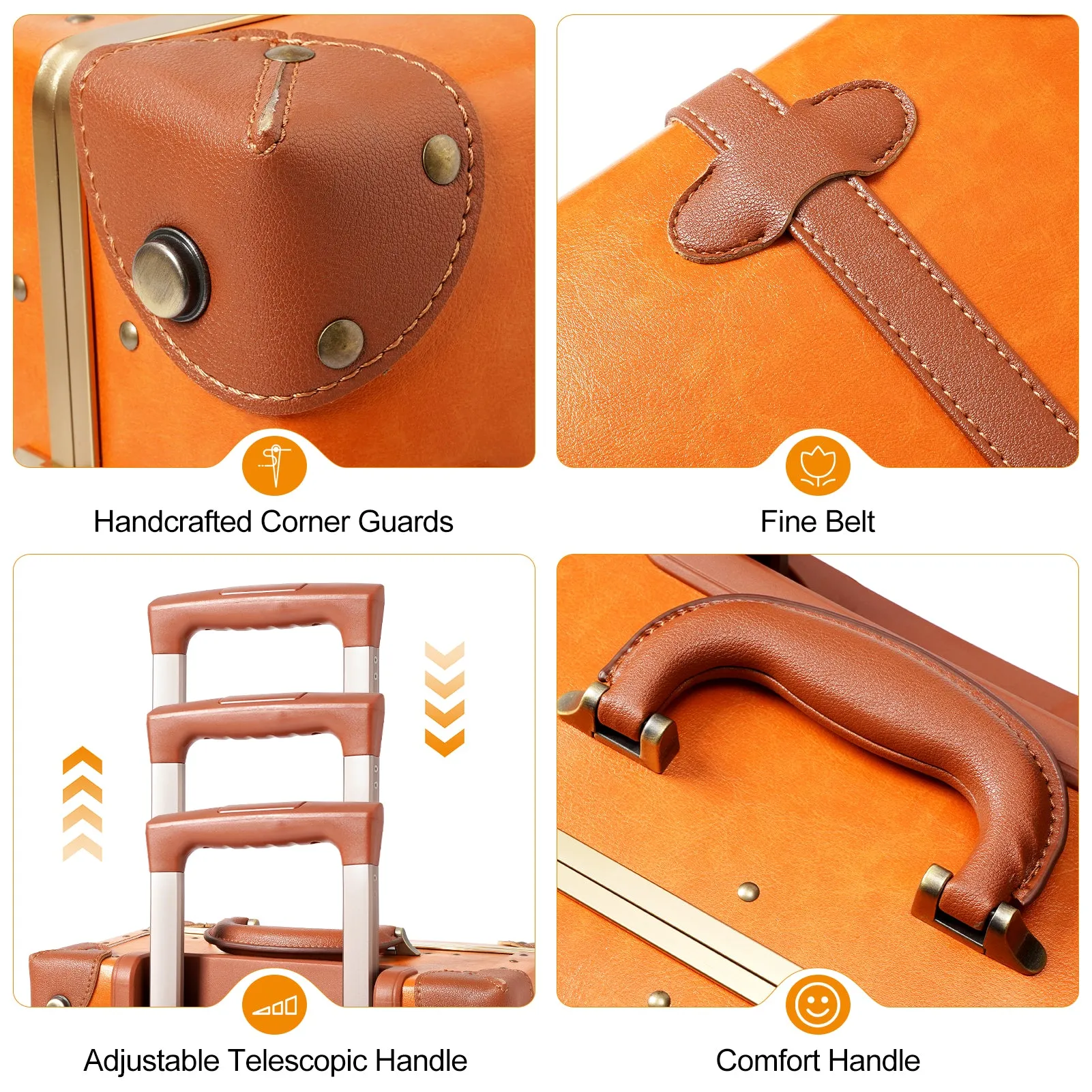 urecity Vintage leather-trimmed luggages 2 Pack