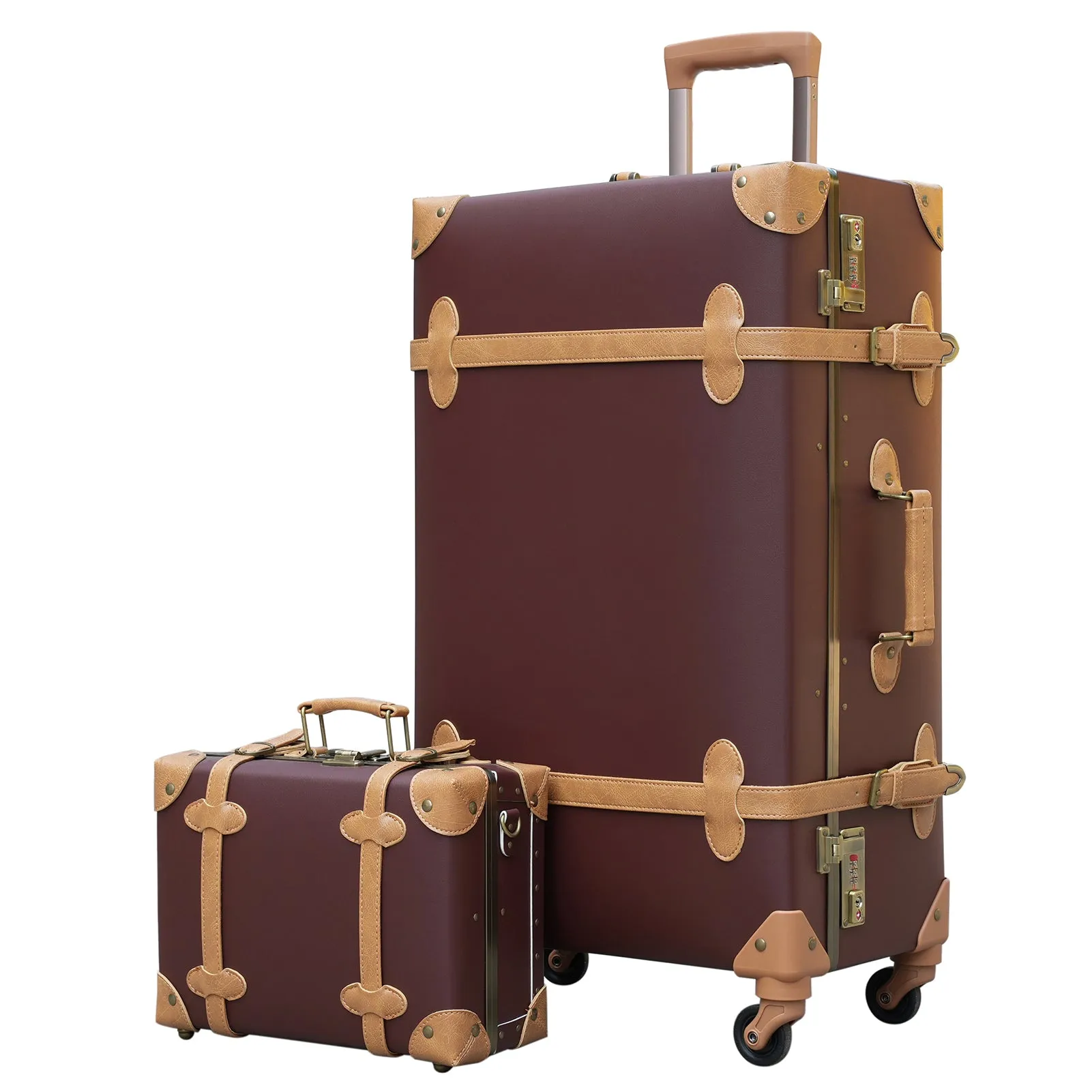 urecity Vintage leather-trimmed luggages 2 Pack