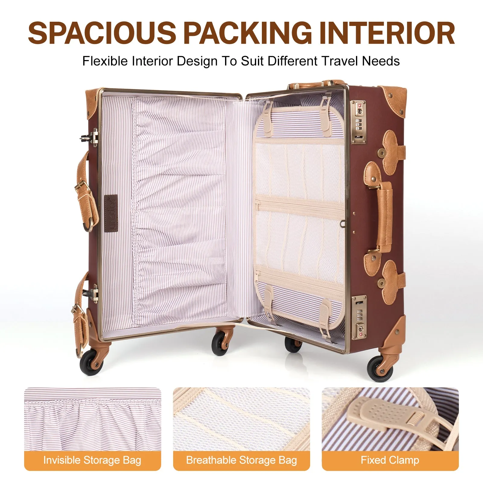 urecity Vintage leather-trimmed luggages 2 Pack