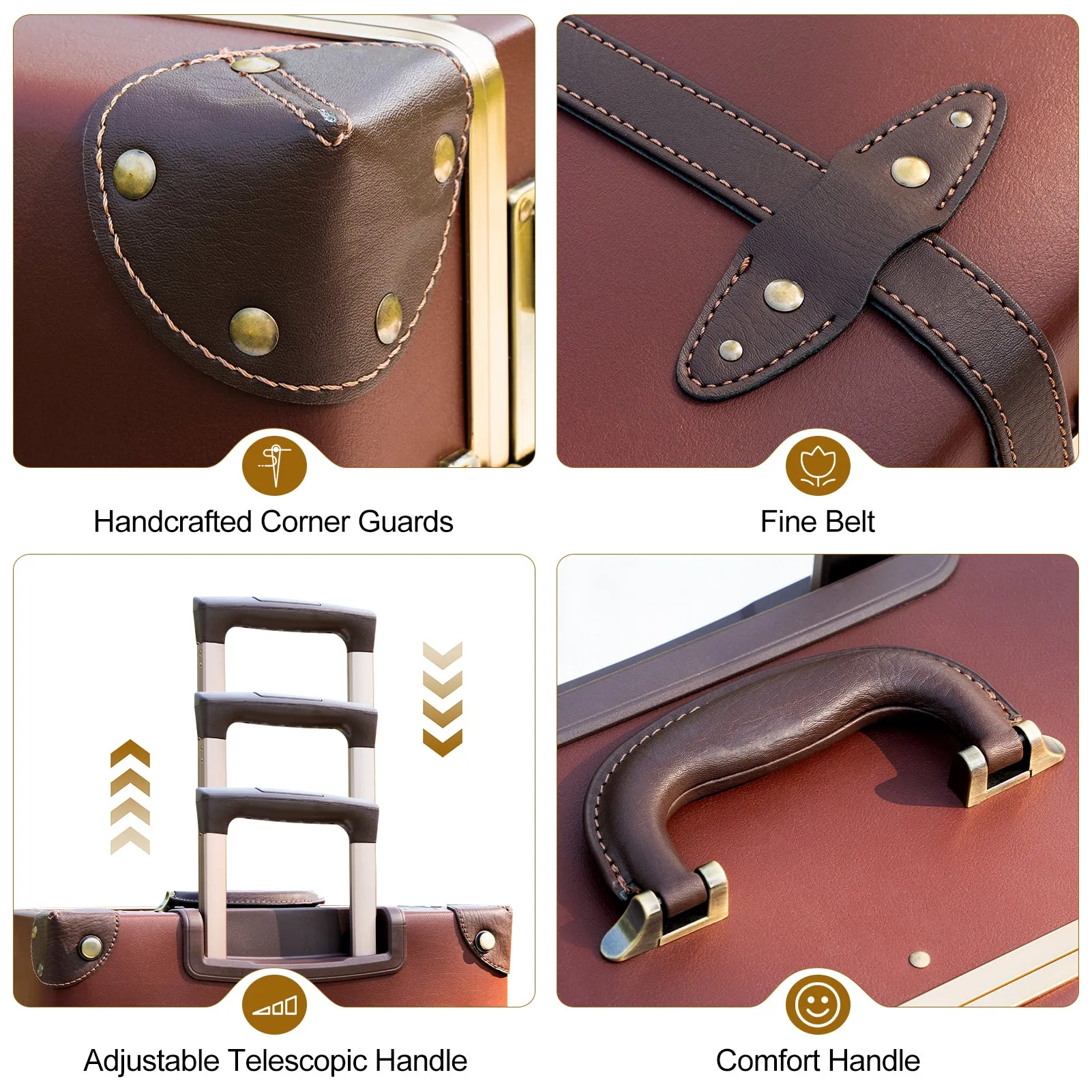 urecity Vintage leather-trimmed luggages 2 Pack