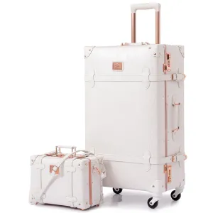 urecity Vintage leather-trimmed luggages 2 Pack