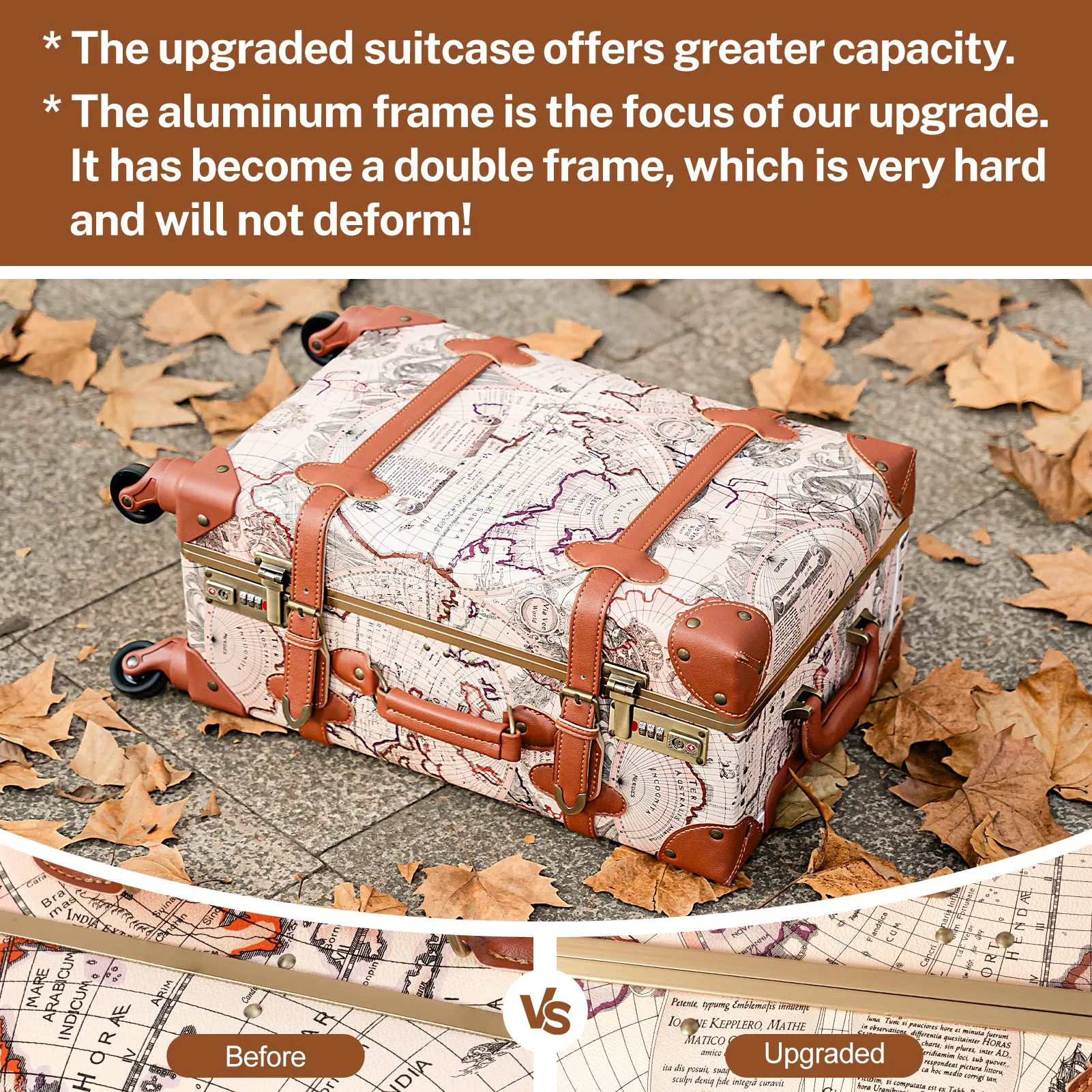 urecity Vintage leather-trimmed luggages 2 Pack
