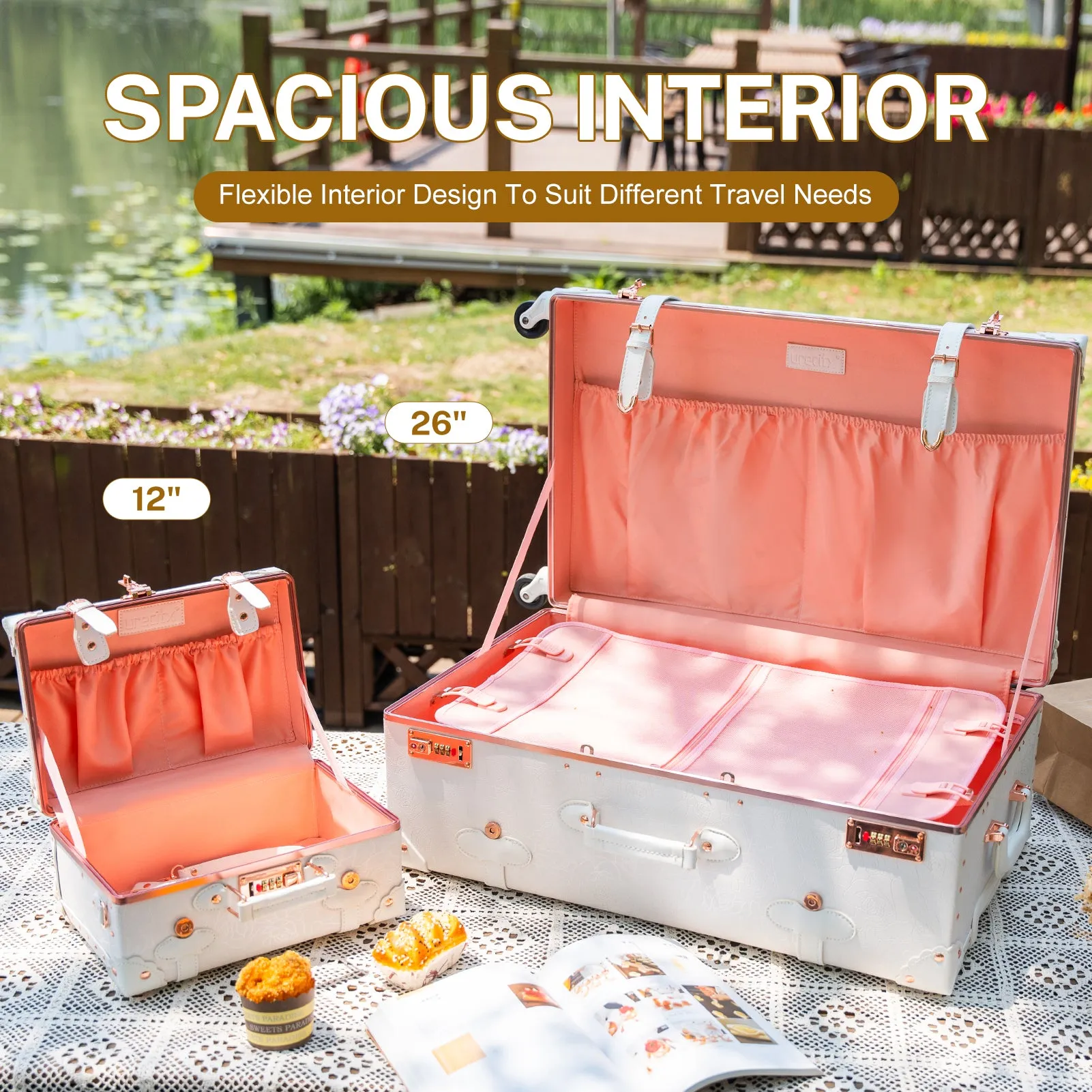 urecity Vintage leather-trimmed luggages 2 Pack