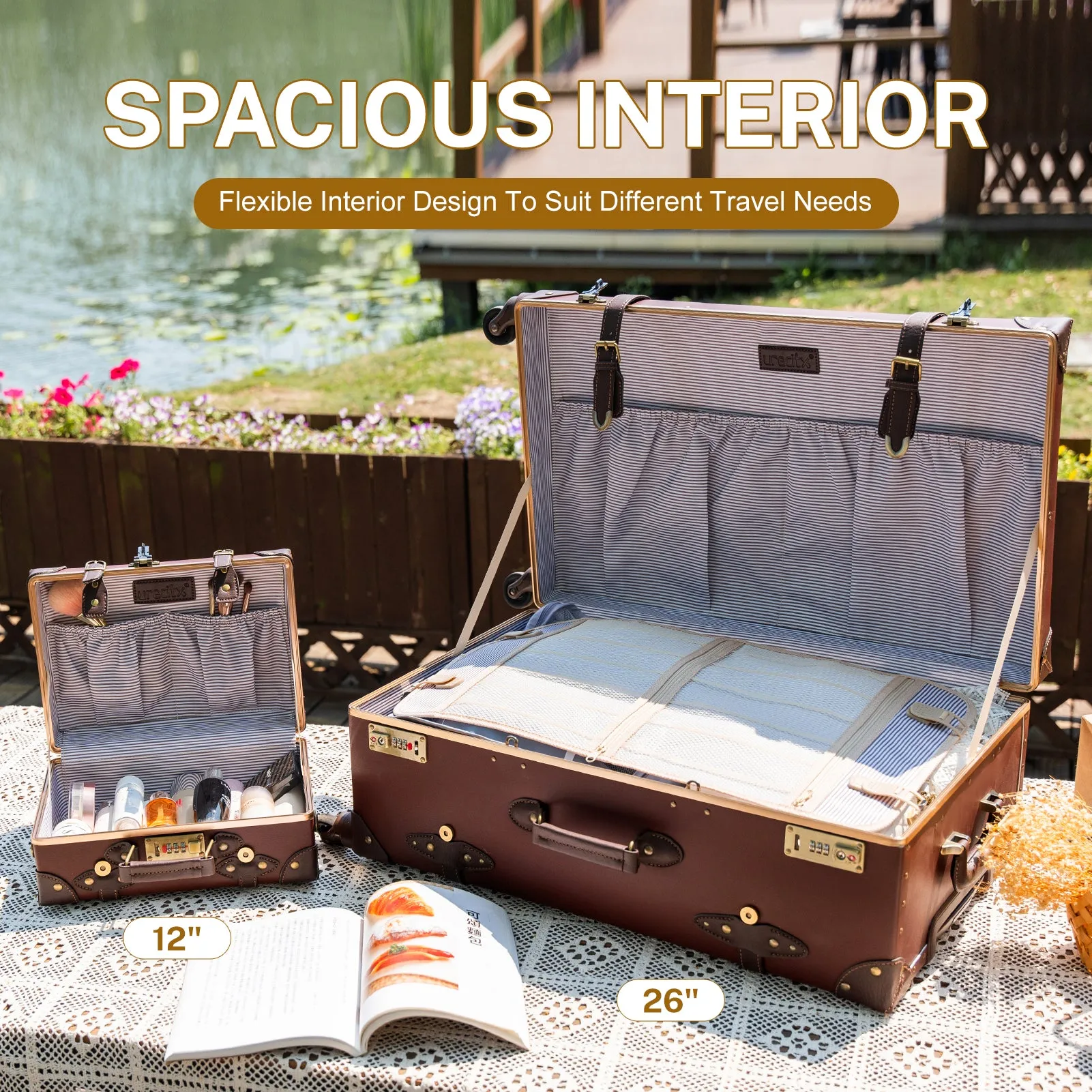 urecity Vintage leather-trimmed luggages 2 Pack