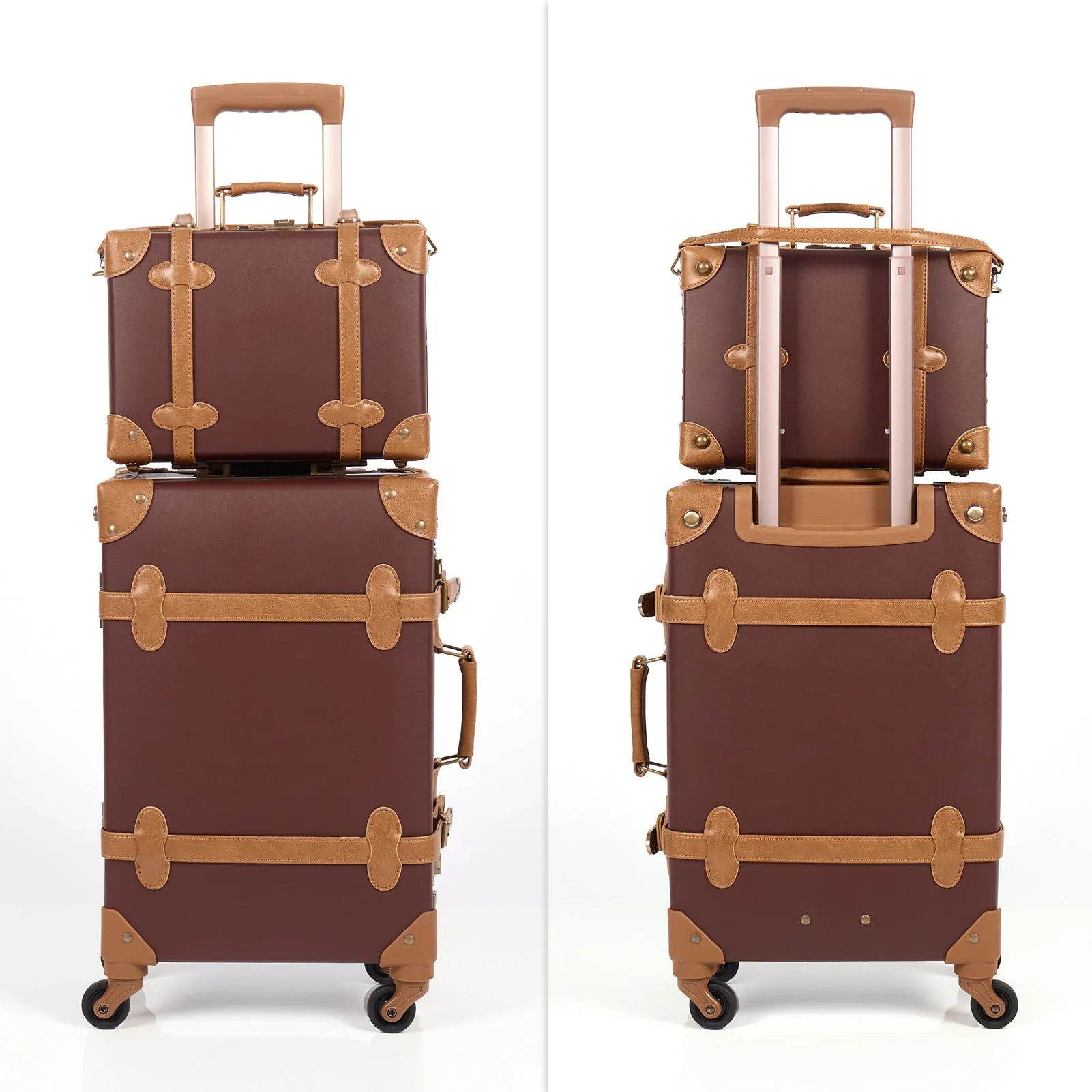 urecity Vintage leather-trimmed luggages 2 Pack