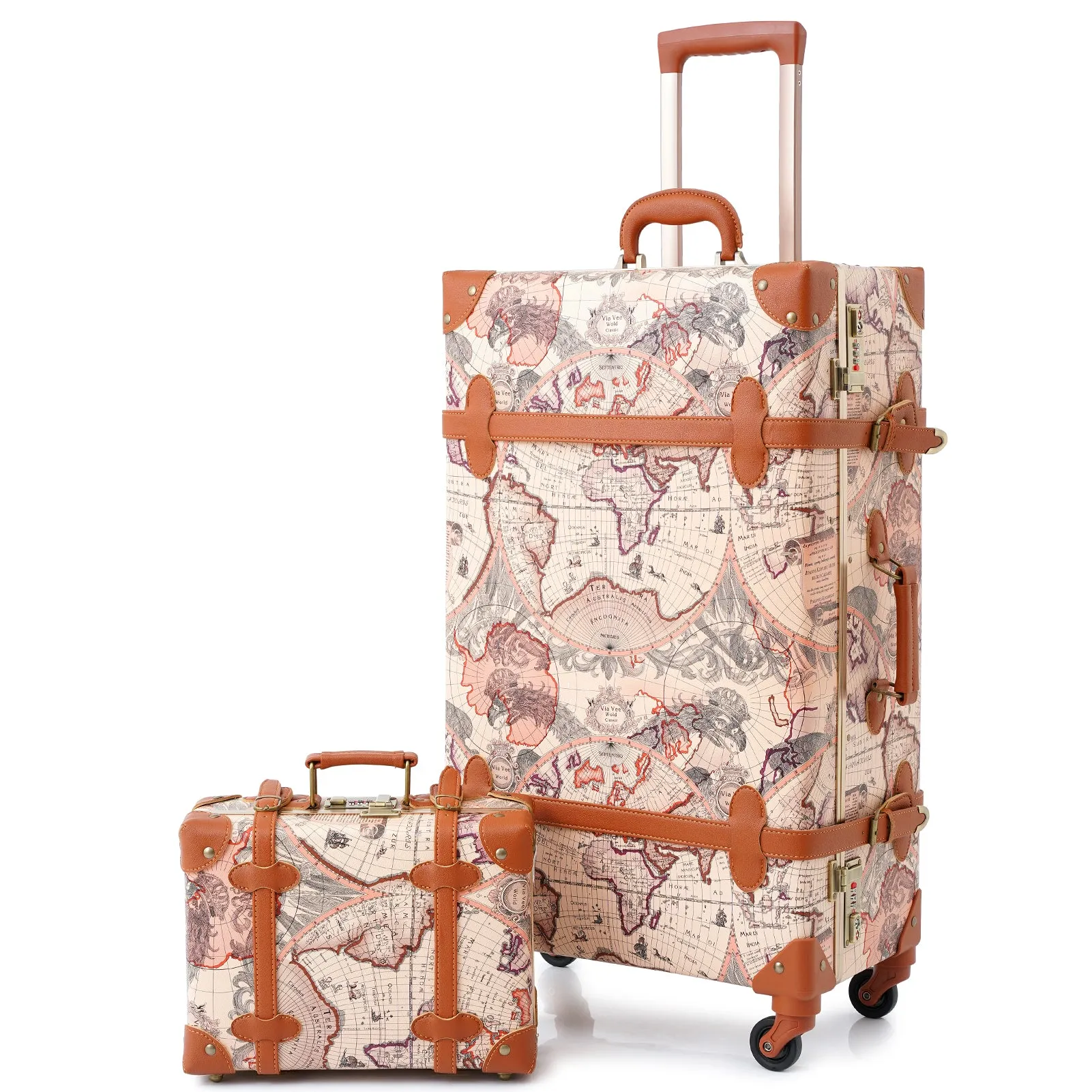 urecity Vintage leather-trimmed luggages 2 Pack