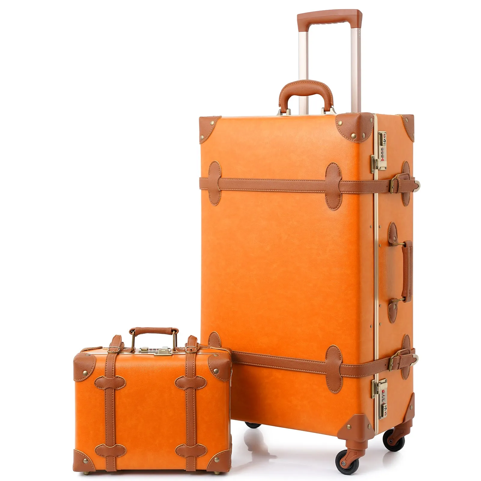 urecity Vintage leather-trimmed luggages 2 Pack