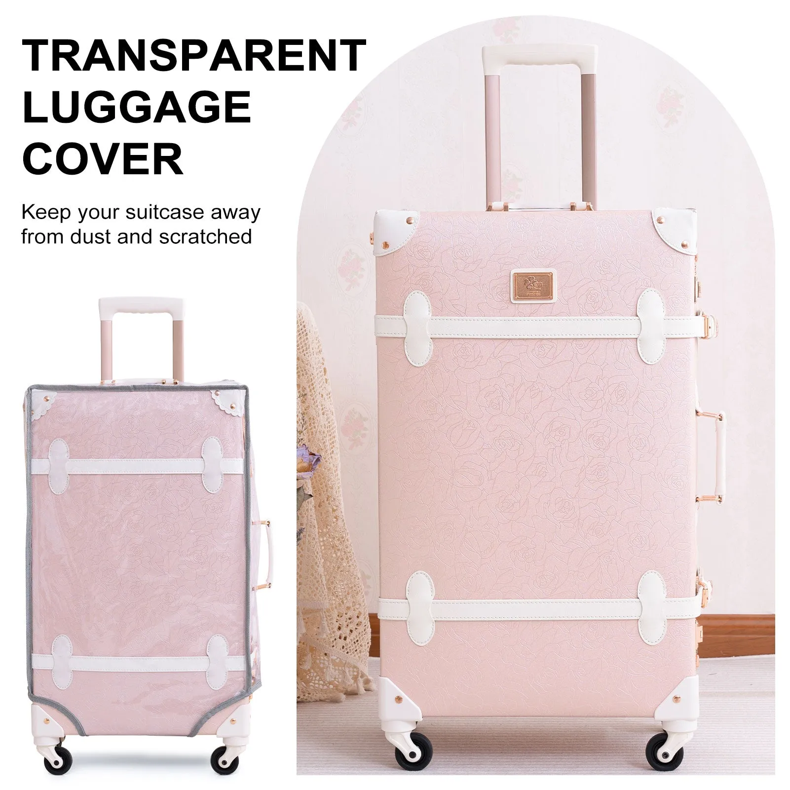 urecity Vintage leather-trimmed luggages 2 Pack