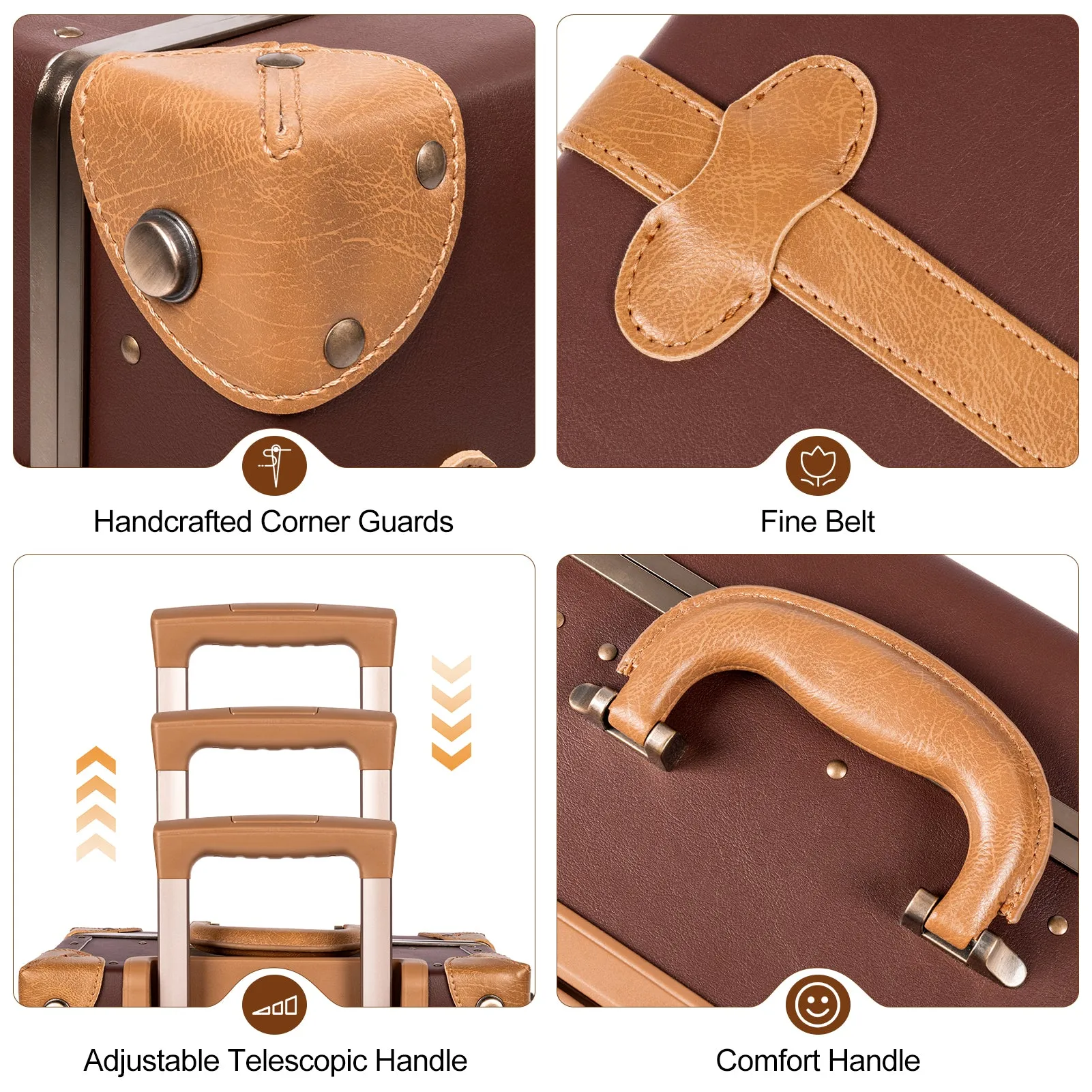 urecity Vintage leather-trimmed luggages 2 Pack