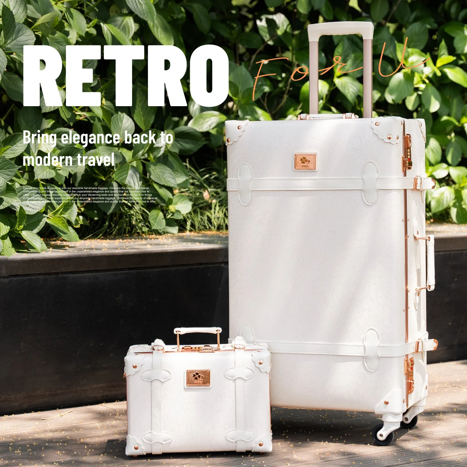 urecity Vintage leather-trimmed luggages 2 Pack