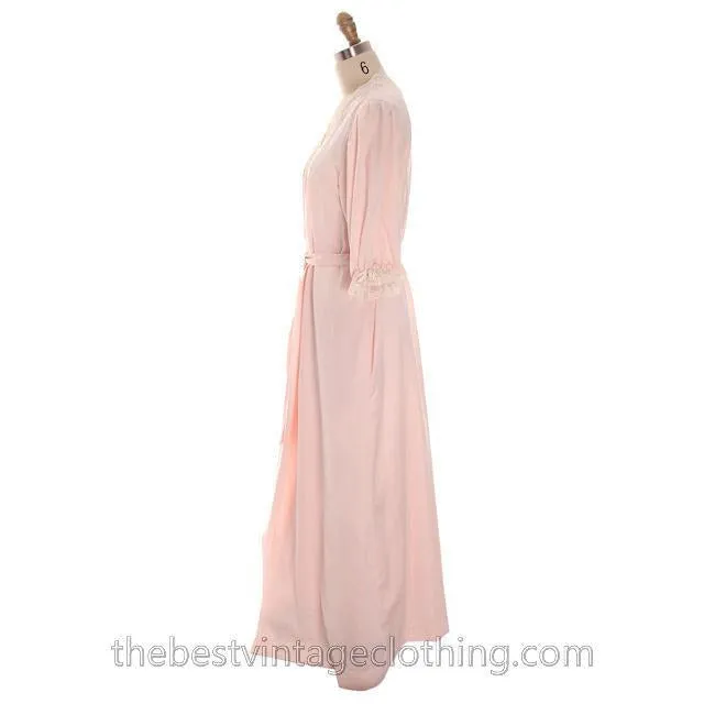 Vintage Christian Dior 2PC Peignoir /Nightgown/ Robe /Pink Lace Puffed Sleeves 1980s S