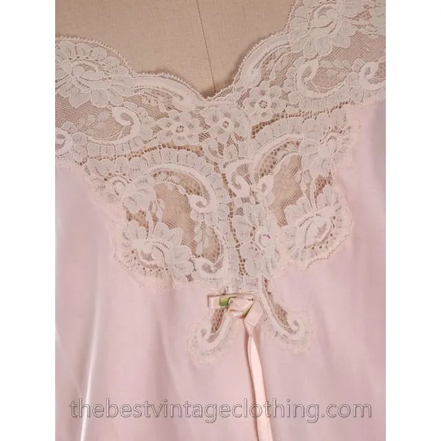 Vintage Christian Dior 2PC Peignoir /Nightgown/ Robe /Pink Lace Puffed Sleeves 1980s S