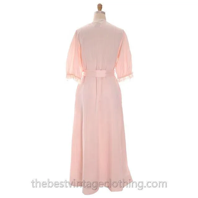 Vintage Christian Dior 2PC Peignoir /Nightgown/ Robe /Pink Lace Puffed Sleeves 1980s S