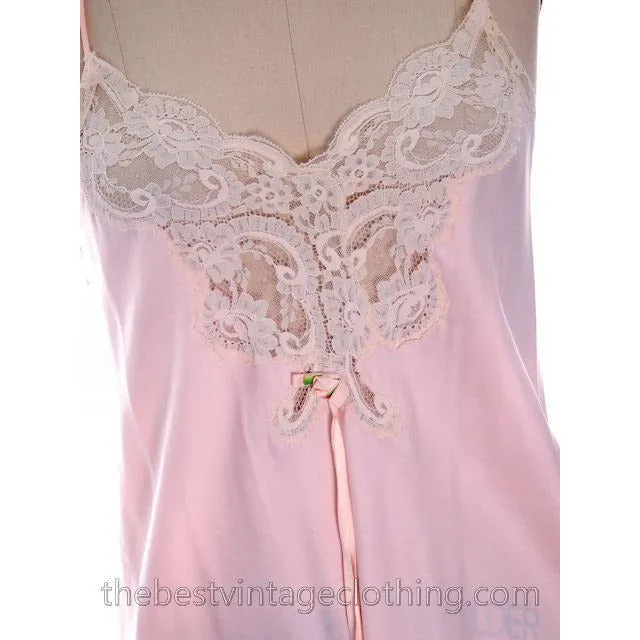 Vintage Christian Dior 2PC Peignoir /Nightgown/ Robe /Pink Lace Puffed Sleeves 1980s S