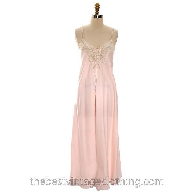 Vintage Christian Dior 2PC Peignoir /Nightgown/ Robe /Pink Lace Puffed Sleeves 1980s S