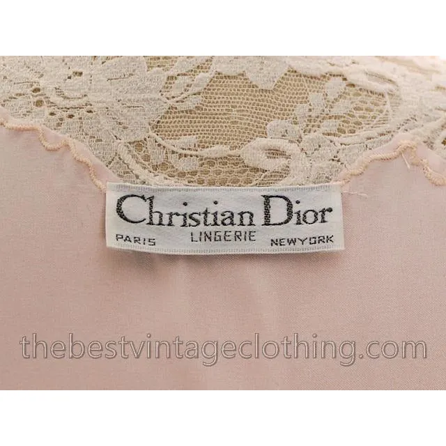 Vintage Christian Dior 2PC Peignoir /Nightgown/ Robe /Pink Lace Puffed Sleeves 1980s S