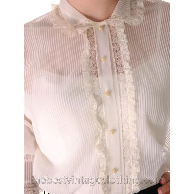 Vintage Sheer Nylon White Blouse Tailorcraft 1940s Small Nice Details