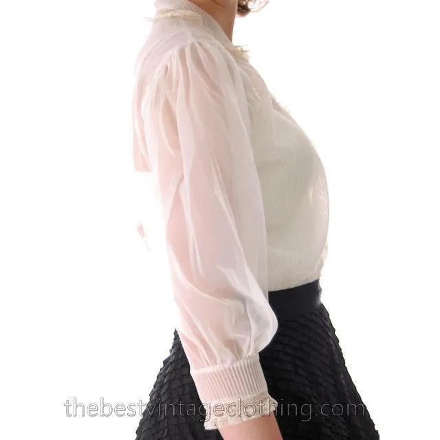 Vintage Sheer Nylon White Blouse Tailorcraft 1940s Small Nice Details