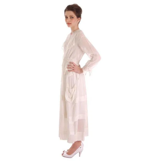 Vintage White Cotton Dress Titanic Era  1912-1914 36-27-Free