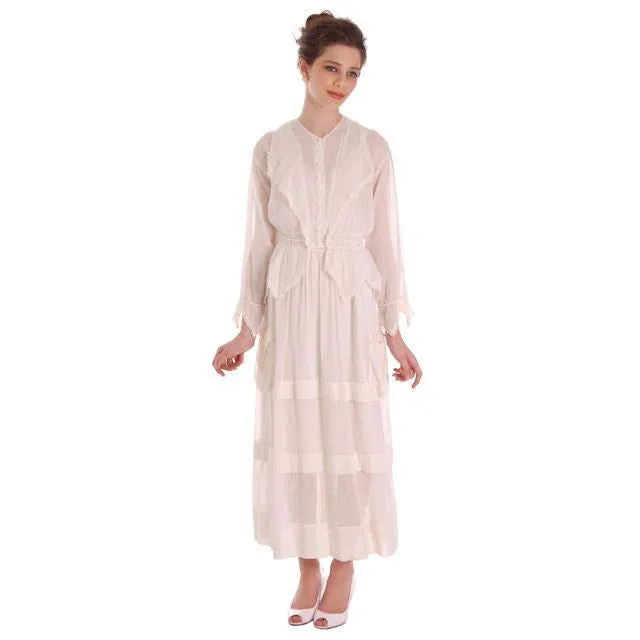 Vintage White Cotton Dress Titanic Era  1912-1914 36-27-Free