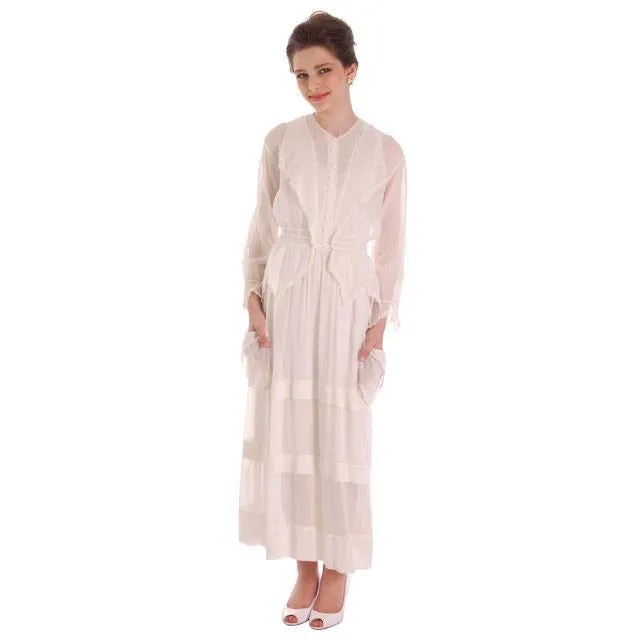 Vintage White Cotton Dress Titanic Era  1912-1914 36-27-Free