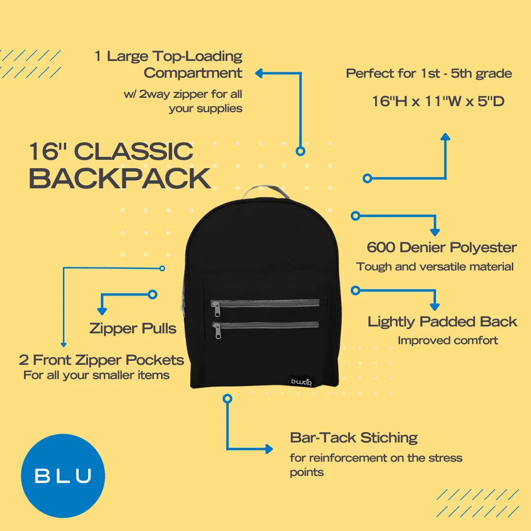 Wholesale 16" Assorted Color Classic Backpacks