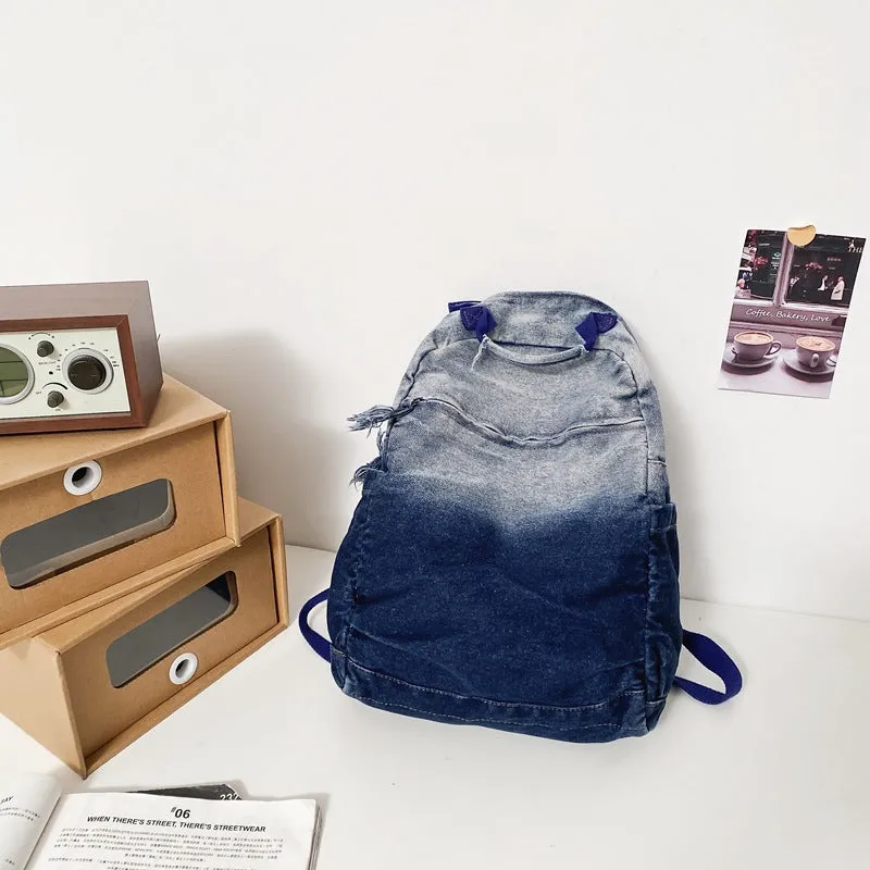 Women's & Men's Washed Denim Canvas Fashion Gradient Color Backpacks