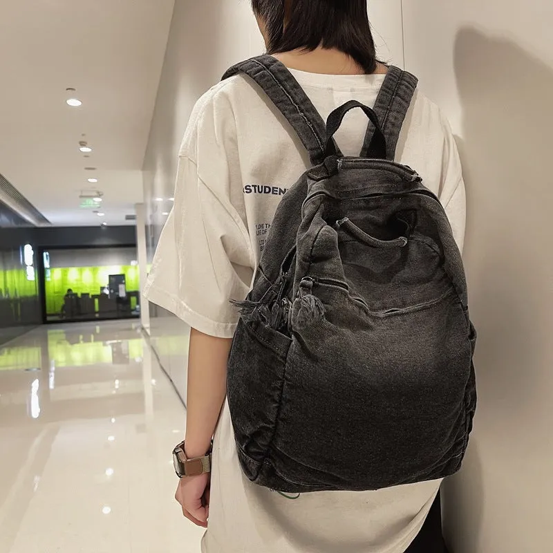 Women's & Men's Washed Denim Canvas Fashion Gradient Color Backpacks