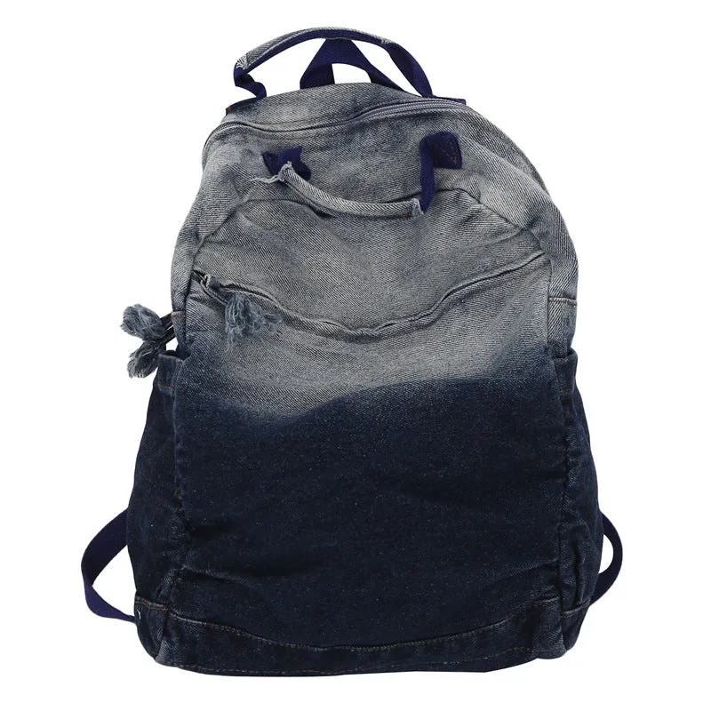 Women's & Men's Washed Denim Canvas Fashion Gradient Color Backpacks