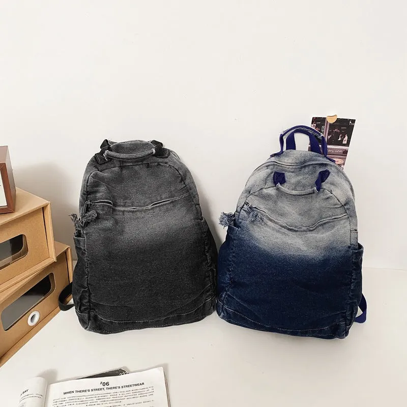 Women's & Men's Washed Denim Canvas Fashion Gradient Color Backpacks
