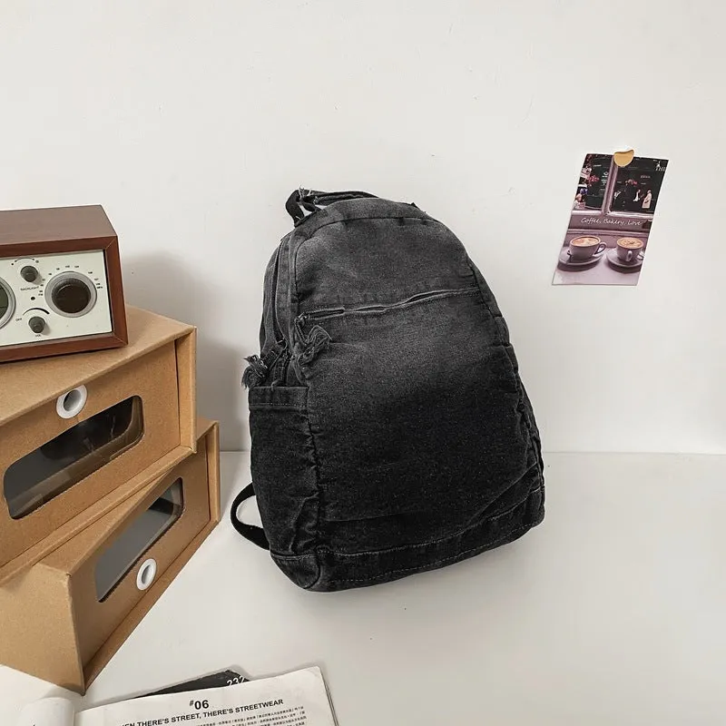 Women's & Men's Washed Denim Canvas Fashion Gradient Color Backpacks