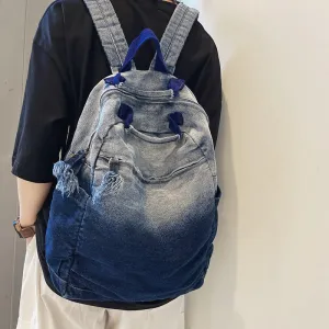 Women's & Men's Washed Denim Canvas Fashion Gradient Color Backpacks