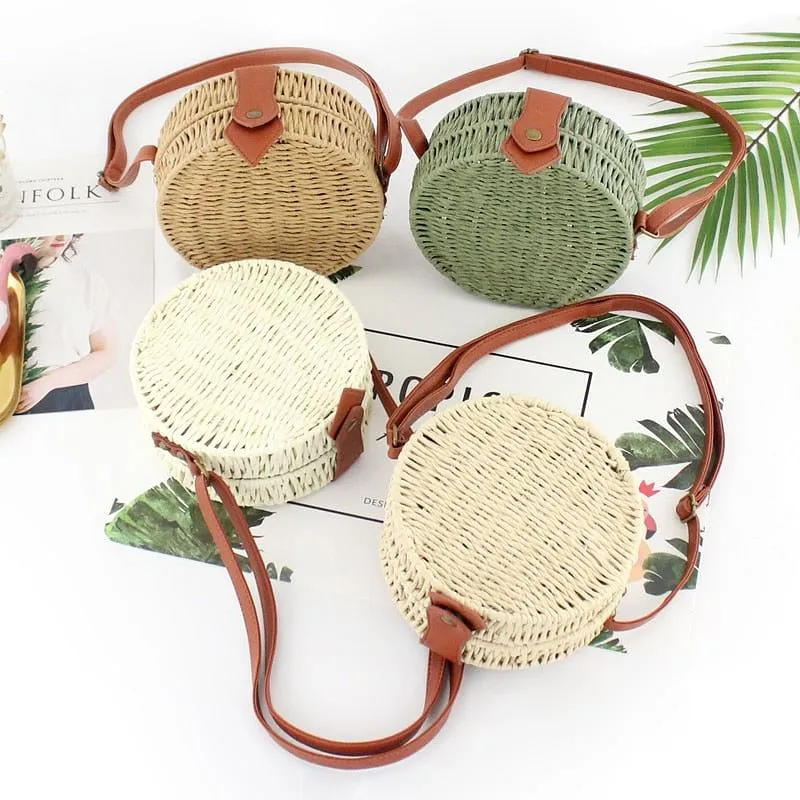 Women's Summer Handmade Rattan Beach Crossbody Bag
