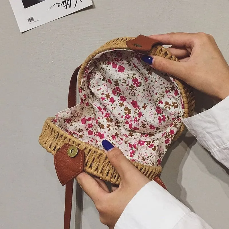 Women's Summer Handmade Rattan Beach Crossbody Bag