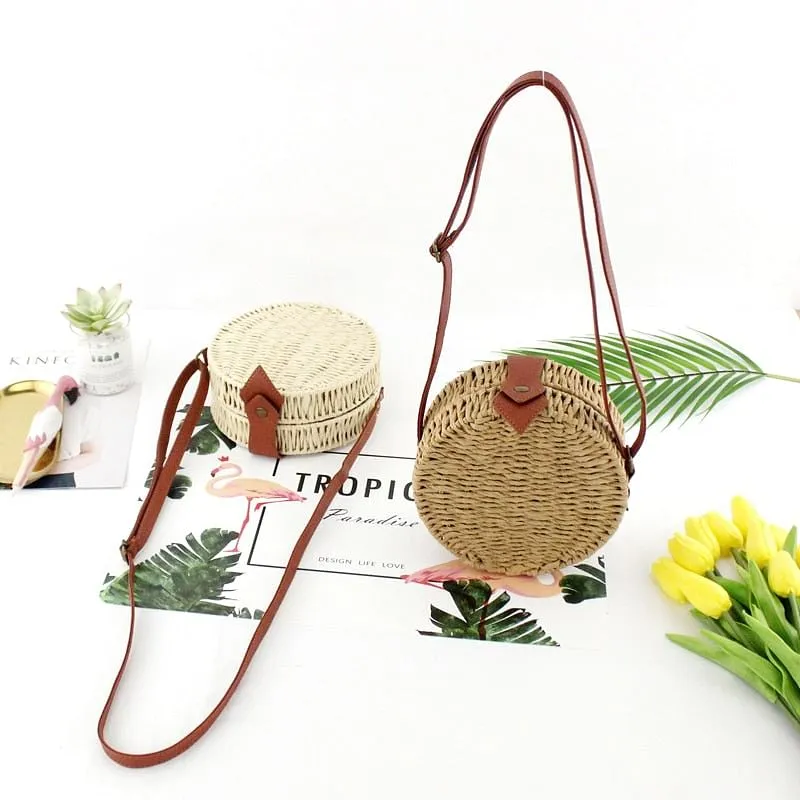 Women's Summer Handmade Rattan Beach Crossbody Bag