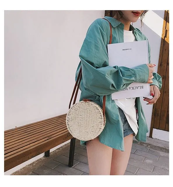 Women's Summer Handmade Rattan Beach Crossbody Bag
