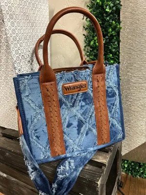 Wrangler Denim Frayed Fringe Small Canvas Tote