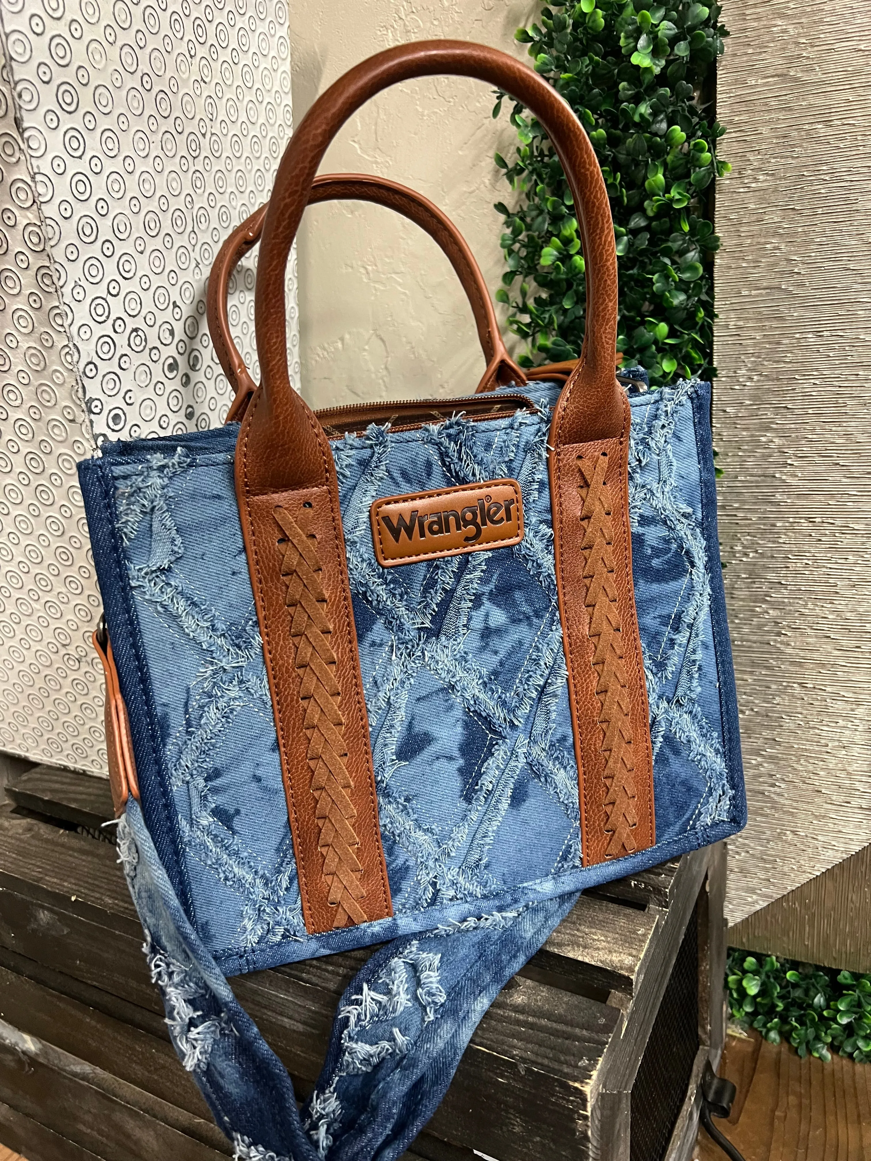 Wrangler Denim Frayed Fringe Small Canvas Tote