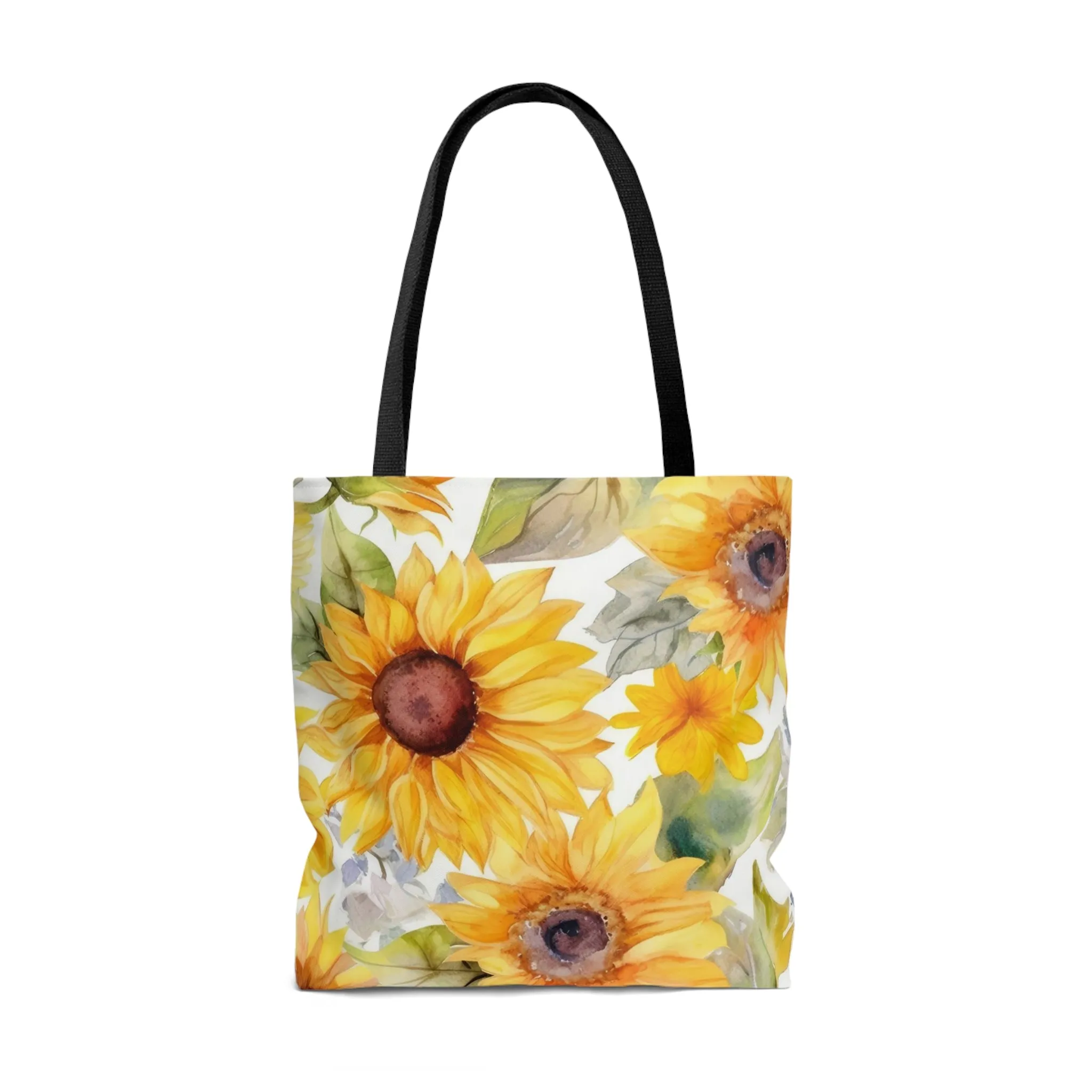 Yellow Sunflowers Tote Bag, Polyester Canvas Tote Bag, Cute Yellow Flowers Shopping Bag, Reusable Tote, Summer Tote
