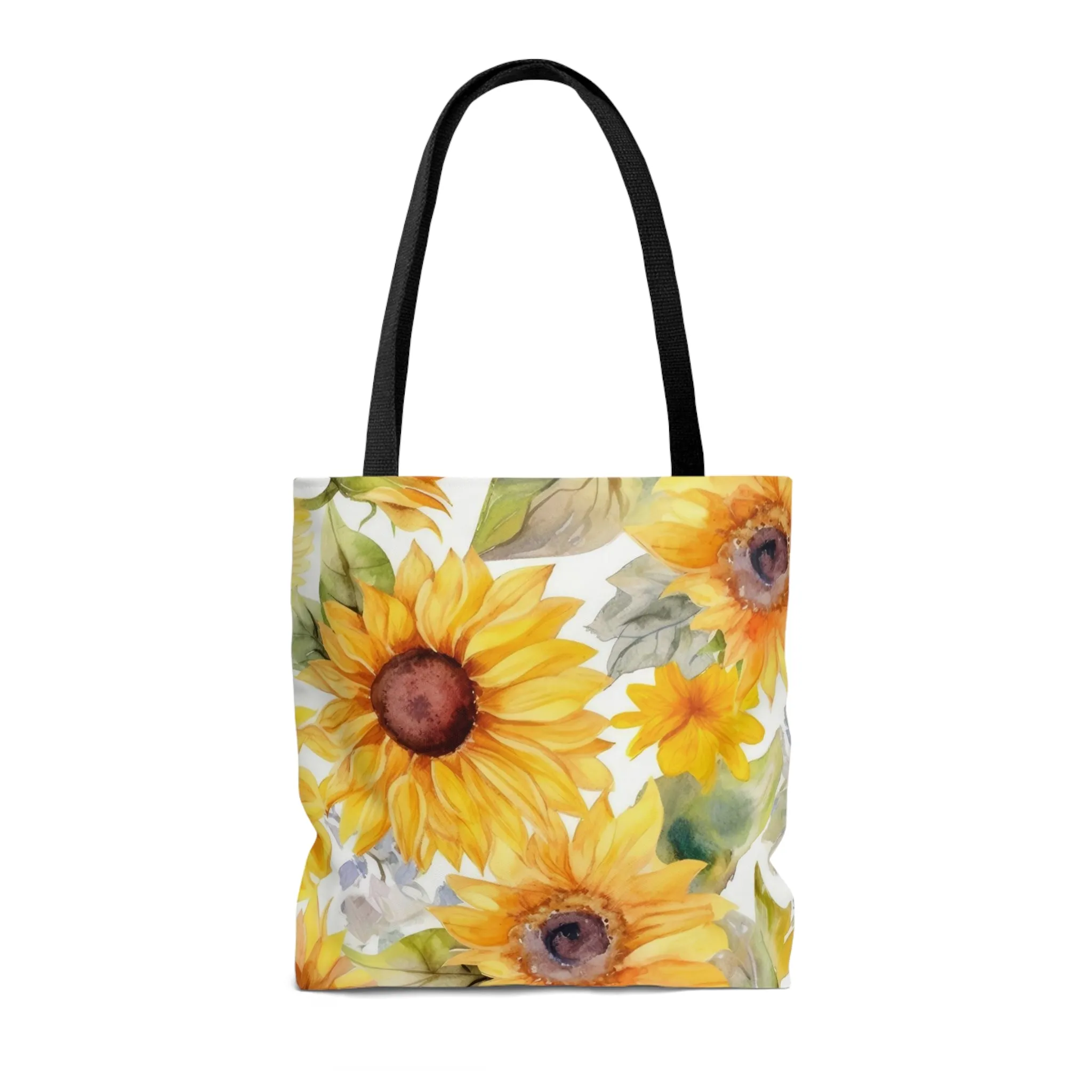 Yellow Sunflowers Tote Bag, Polyester Canvas Tote Bag, Cute Yellow Flowers Shopping Bag, Reusable Tote, Summer Tote