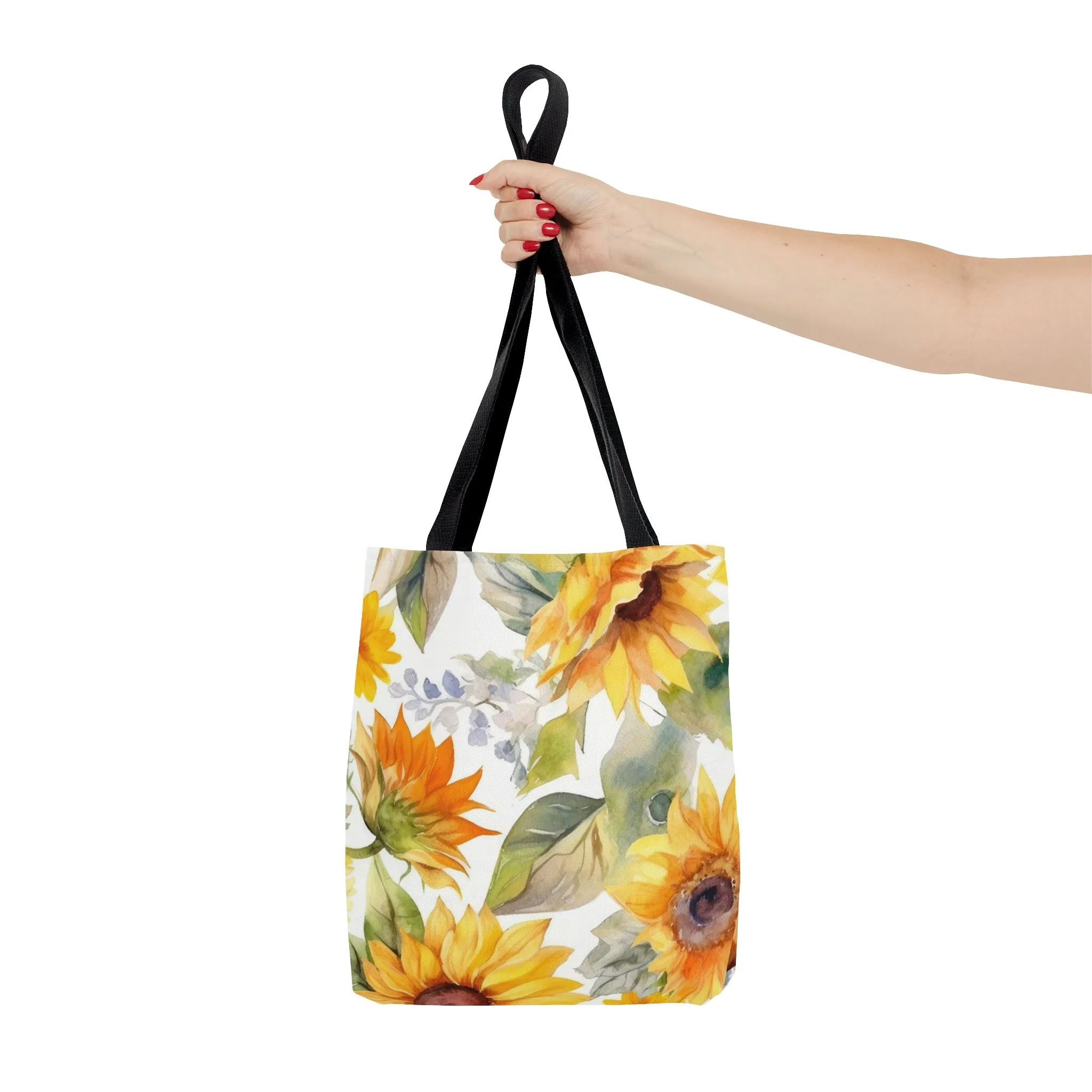 Yellow Sunflowers Tote Bag, Polyester Canvas Tote Bag, Cute Yellow Flowers Shopping Bag, Reusable Tote, Summer Tote