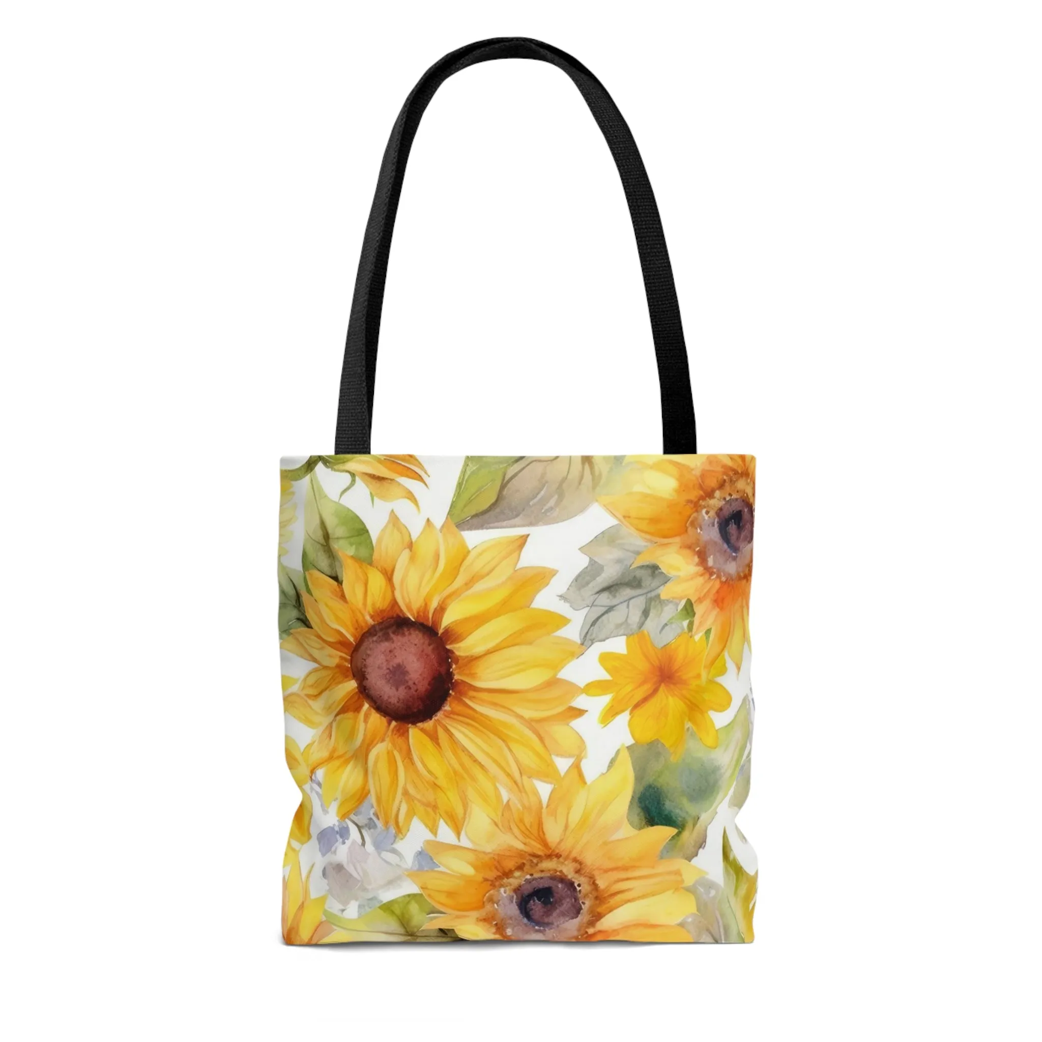 Yellow Sunflowers Tote Bag, Polyester Canvas Tote Bag, Cute Yellow Flowers Shopping Bag, Reusable Tote, Summer Tote