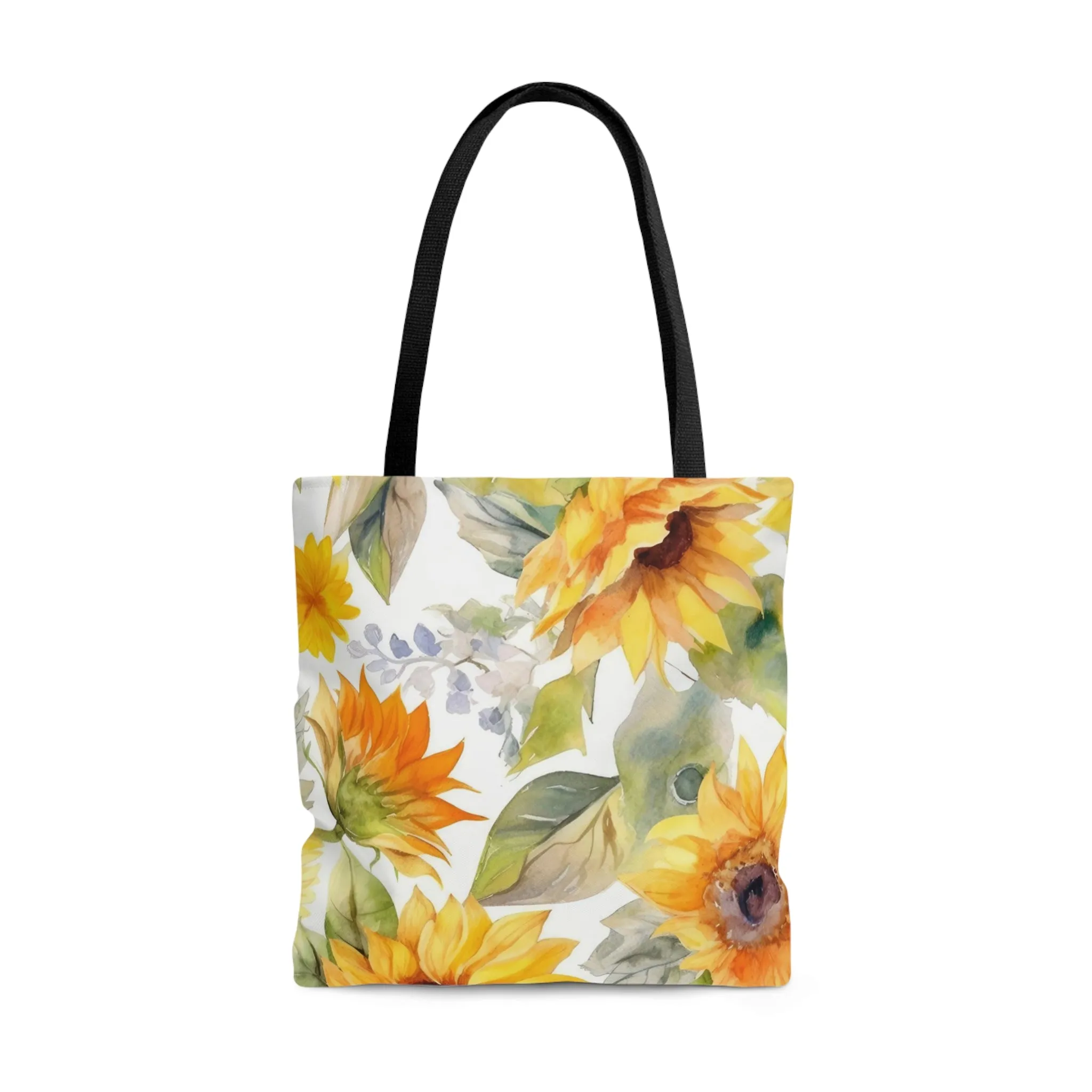 Yellow Sunflowers Tote Bag, Polyester Canvas Tote Bag, Cute Yellow Flowers Shopping Bag, Reusable Tote, Summer Tote